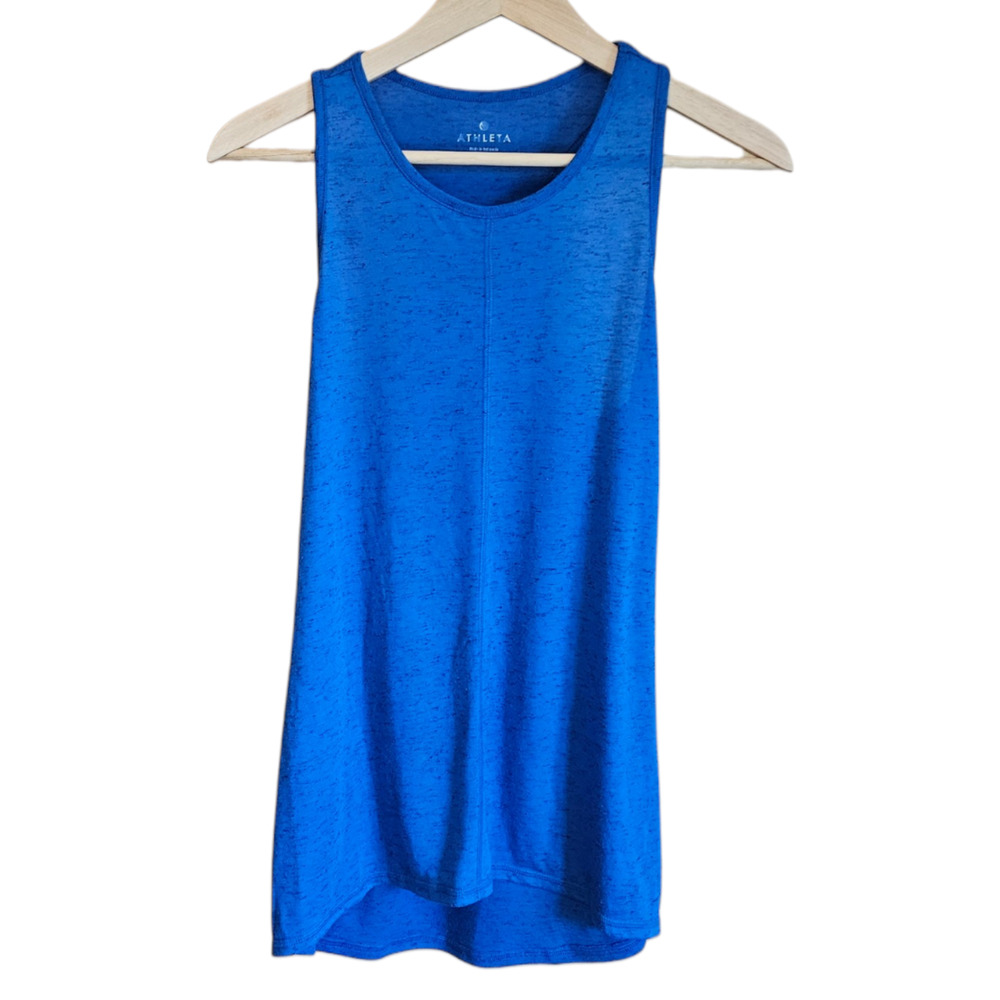 Athleta Small Tall ST Royal Blue Space Dye Heathered High Low Racerback Tank Top